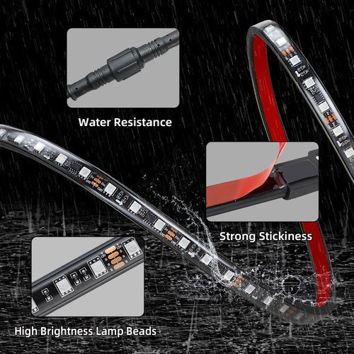 Roykaw Golf Cart LED Strip Lights, Underbody Neon Lighting Kit, Waterproof Led Light Strips Compatible with EZGO Club Car Yamaha, 12V - 80V Input, Million Colors, Music Sync, 4 PCS