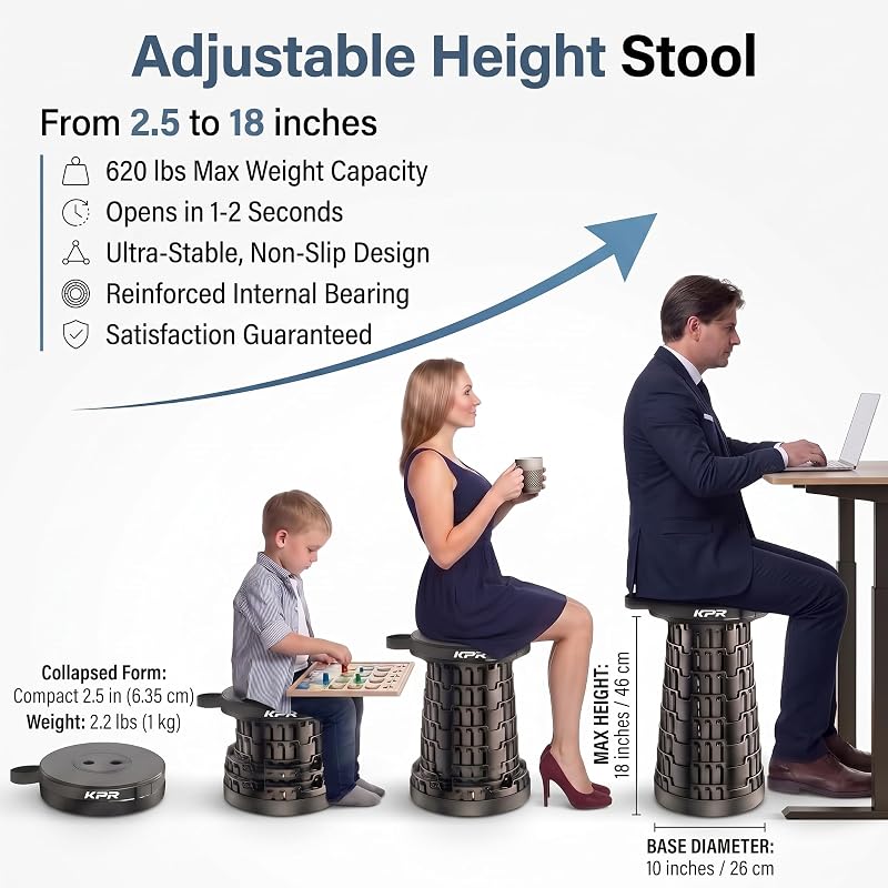 Portable Collapsible Stool with Built-In Memory Foam Cushion, 620 lb Capacity