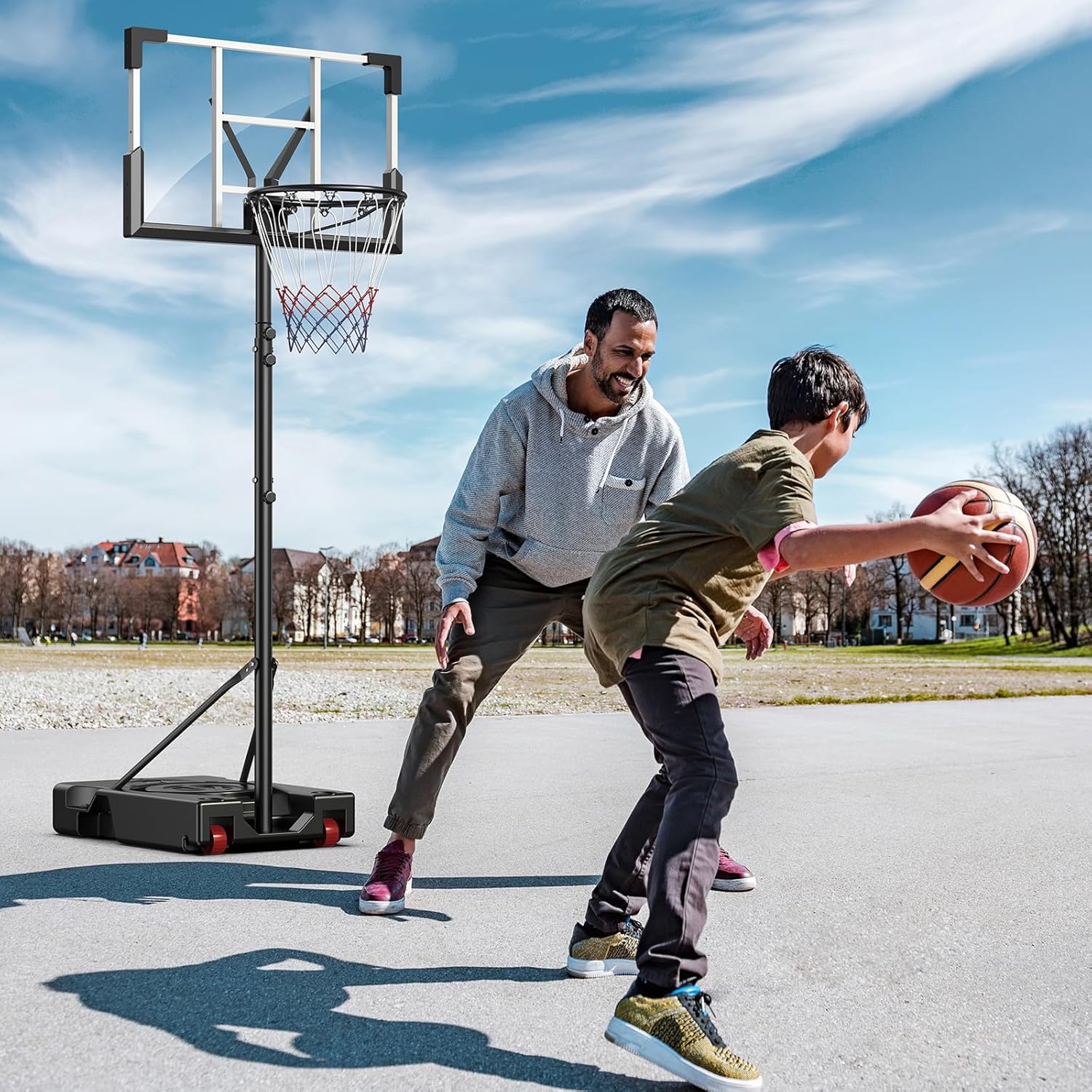 Skiennix Basketball Hoop - 10FT Height Adjustable with 45-Inch Shatterproof Backboard | Portable for Backyard & Indoor Use