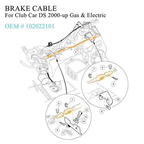 9.99WORLD MALL Golf Cart Brake Cable Sets for Club Car DS 2000-up, 42in Golf Cart Brake Cable Kits OEM# 102022101