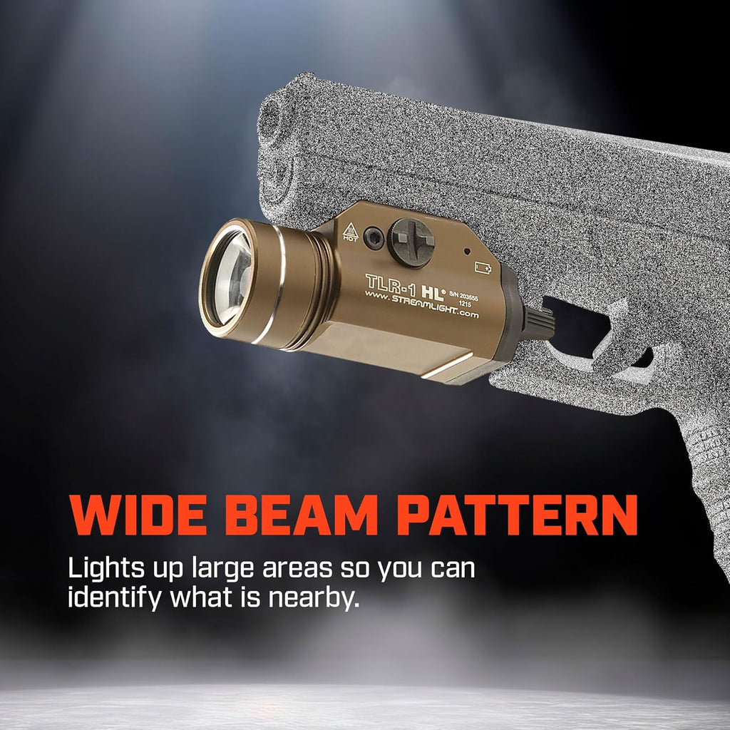 Streamlight TLR-1 HL Tactical Weapon Light - 1000 Lumen Brightness | Long Gun Kit with Remote Switches & Mounting Clips - Flat Dark Earth