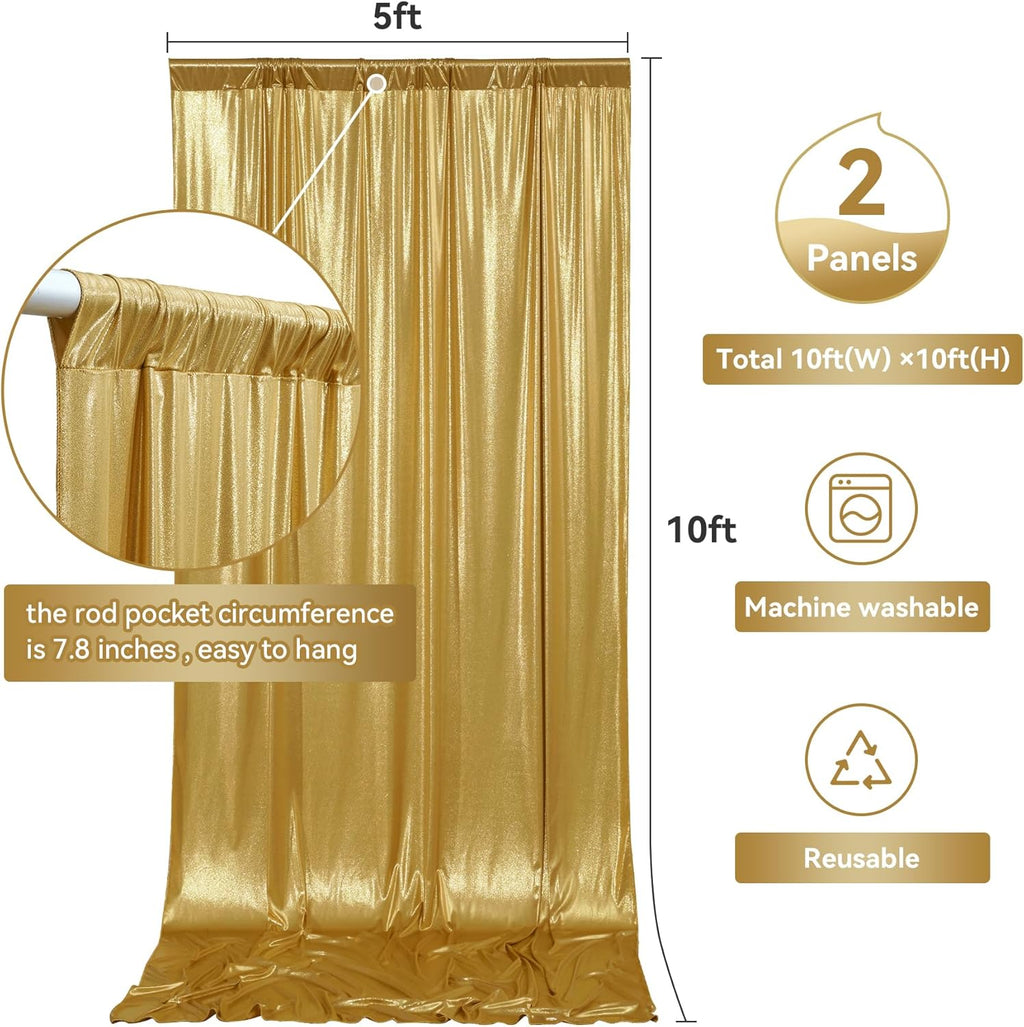 Skiennix Gold Sequin Backdrop Curtain Panels - Wrinkle-Free Glitter Photo Drapes | 10x10 ft for Weddings & Parties