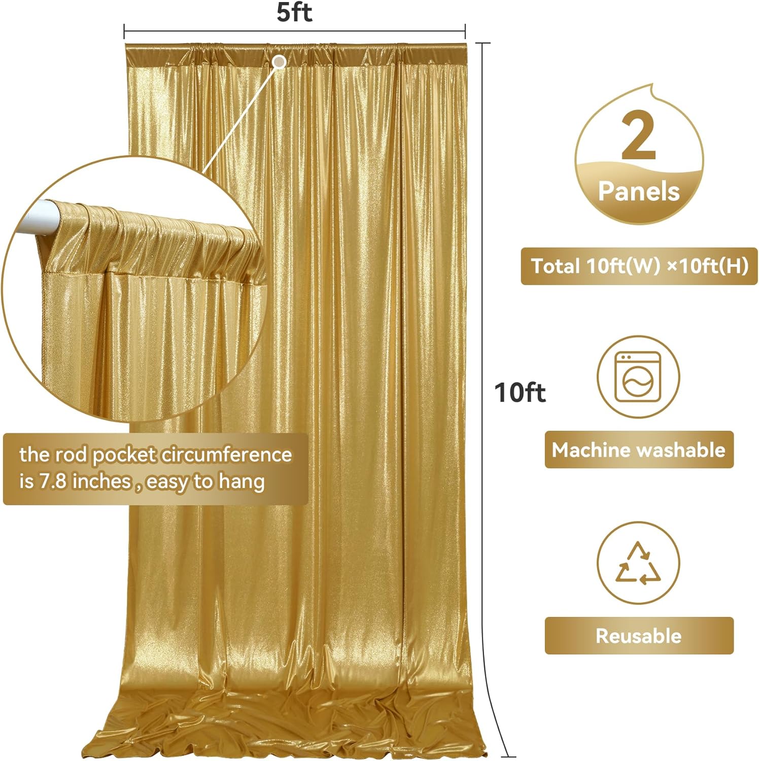 Skiennix Gold Sequin Backdrop Curtain Panels - Wrinkle-Free Glitter Photo Drapes | 10x10 ft for Weddings & Parties
