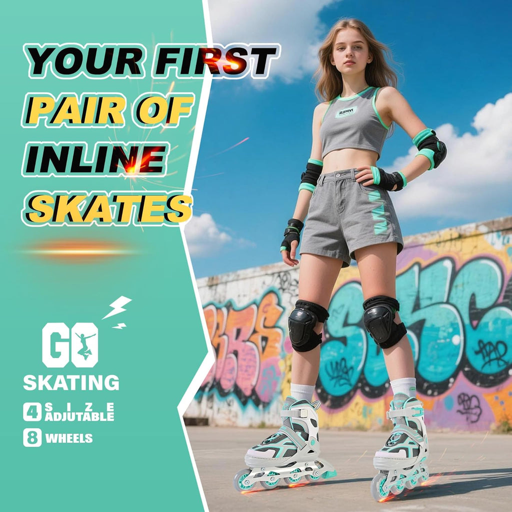 2PM SPORTS Torinx Green Inline Skates - Adjustable Fun Roller Skates for Kids & Adults