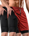 FIONECA 2 in 1 Mens Shorts Casual 2 Pack, Running Gym Shorts for Men 7 Inch, Workout Shorts Men with Pockets &Towel Loop -(Black&Red,XL)