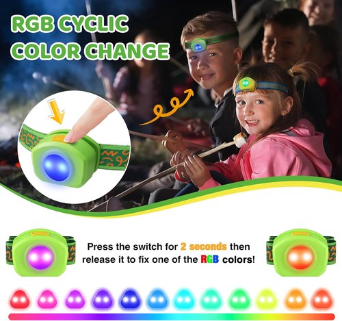 EverBrite LED Headlamp - Rechargeable Kids Headlamp with RGB Mode | Adjustable Headband for Camping & Halloween