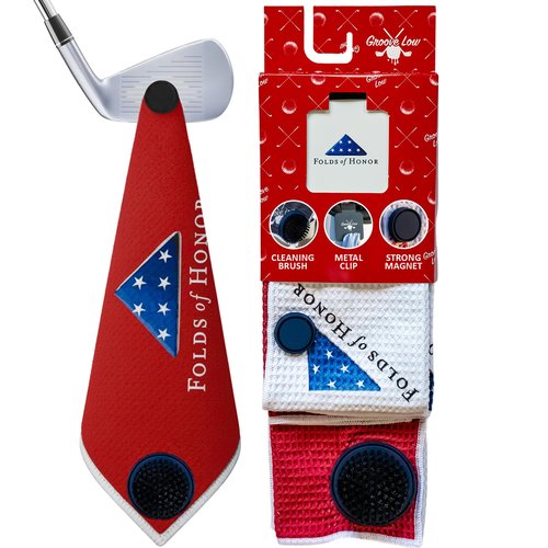 Groove Low Golf Towel with Magnet, Metal Clip and Brush - 40" L x 16.9" W, Extra Large Microfiber Magnetic Towel for Golf Bags, Brush to Keep Your Golfing Clean, Folds of Honor