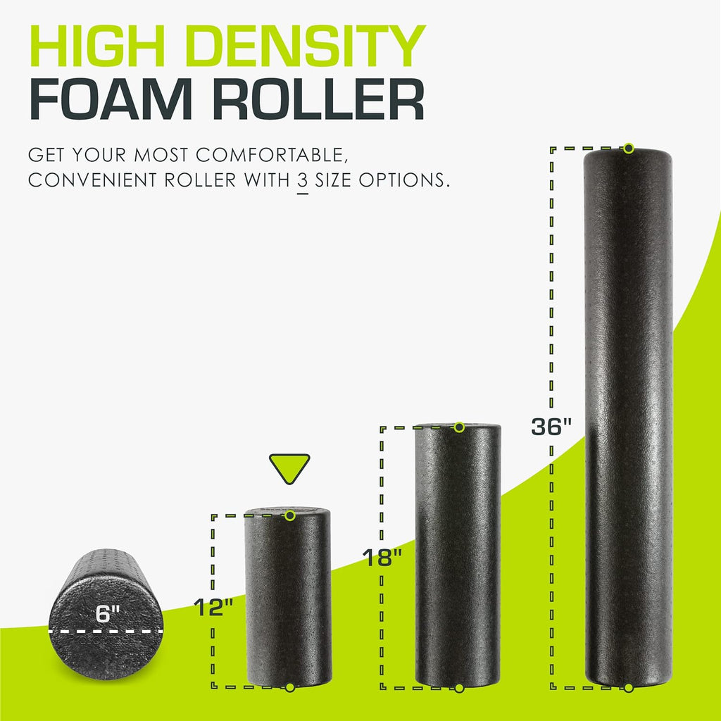 ProsourceFit High Density Foam Roller - 12-Inch Firm Massage Tool for Back Stretching & Muscle Recovery | Black