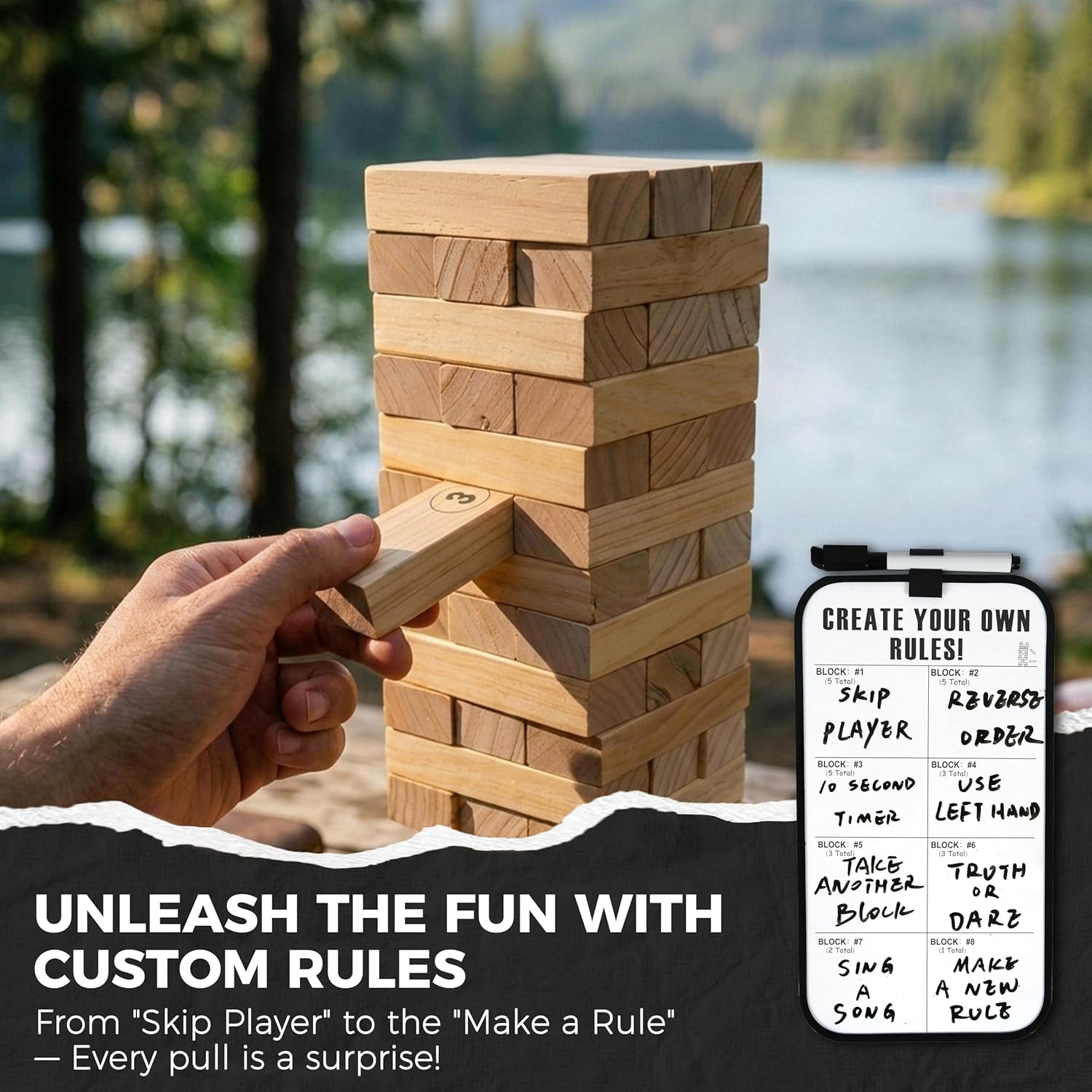 Outdoor Games Large Tower Stacking Game - 54 Wooden Blocks, 4 Ft Tall, Includes Carry Bag & Scoreboard