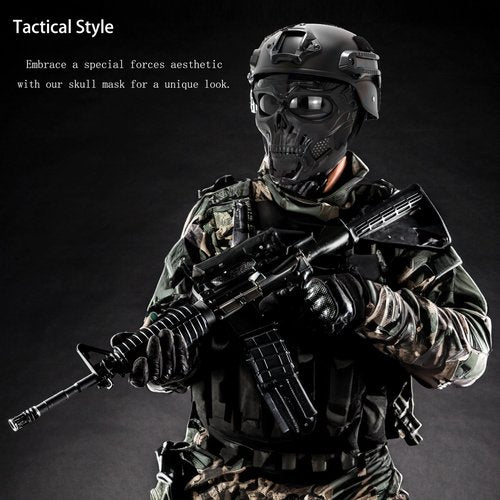 Airsoft Helmet and Mask,Tactical Skull Full Face Mask with Goggles - Military Protective Gear Set for Airsoft, Paintball, and Black Fast Helmets
