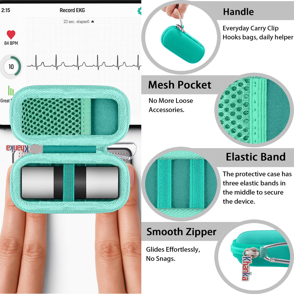 khanka Hard Case for AliveCor KardiaMobile ECG Monitor, Fits KardiaMobile 6L/6L Max, 6-Lead Personal EKG Device, Portable Heart Monitor Storage (Case Only)（Teal）