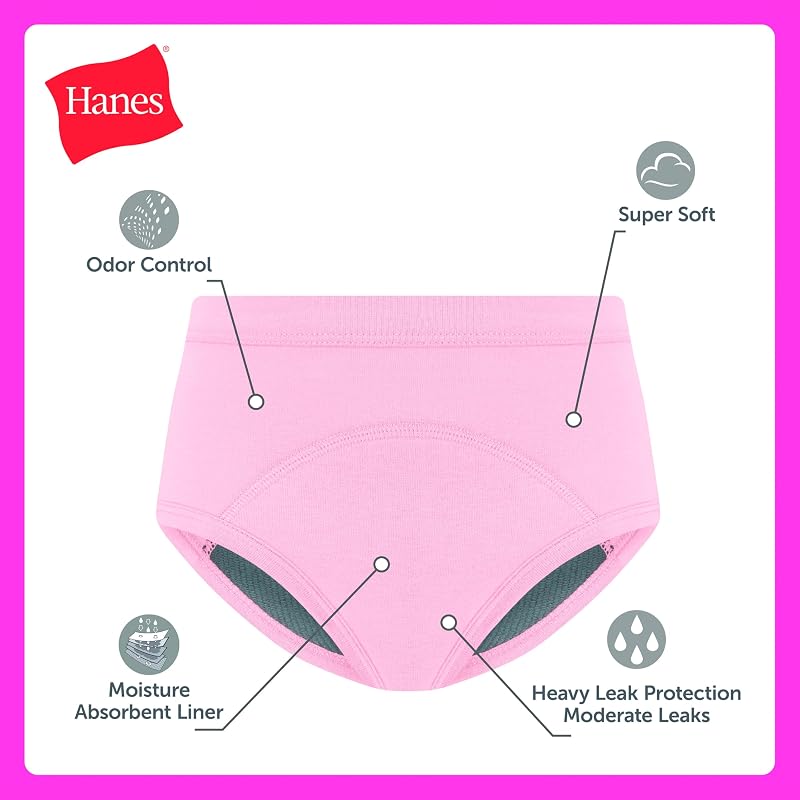 Hanes Toddler Potty Training Underwear - 5 Pack Heavy Absorbency, Pink/Purple 4-5T
