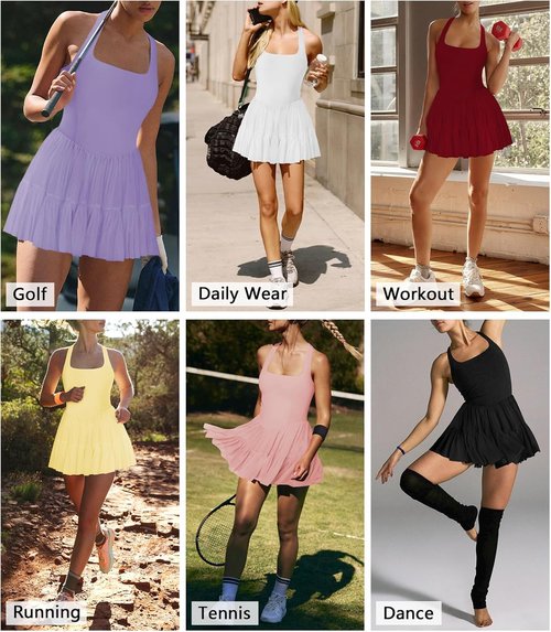 Hragc Women's Tennis Dress - Flowy Pleated Halter Neck Mini Dress with Shorts Pocket | Athletic Style