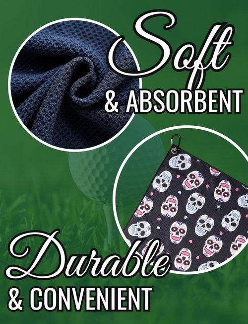 CybGene Sugar Skull Gifts Golf Towel, Sugar Skull Golf Gifts, 40 x 60cm Microfiber Golf Towel for Golf Bags for Birthday, Christmas
