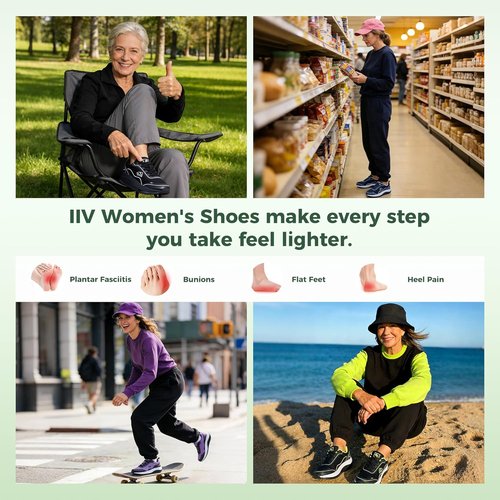 IIV Women's Walking Shoes - Comfortable Arch Support Sneakers for Plantar Fasciitis | Sizes US 5.5-11