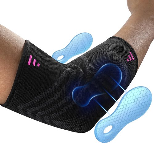 Fitomo Tennis Elbow Brace for Men Women with 2 Contoured Gel Pads, Breathable Knitted Fabric, Non Slip, Compression Sleeve for Golfer's, Tennis Elbow Pain Relief, 1 Pack, Size M