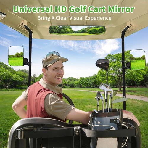 10L0L Universal Golf Cart Mirrors - HD Glass, Ultra-Wide View Back & Side Mirrors - No Drilling, Foldable - Compatible with Yamaha, Club Car, EZGO