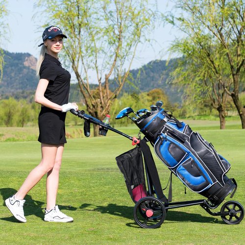 Pikpops Golf Push Cart Accessories - Backside Extension Storage Bag, Push Cart Organizer Golf Accessory Bag (Black, Large)