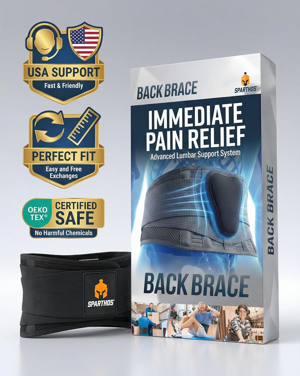 Sparthos Back Support Belt - Instant Relief for Back Pain & Sciatica - Breathable Lumbar Brace | X-Small