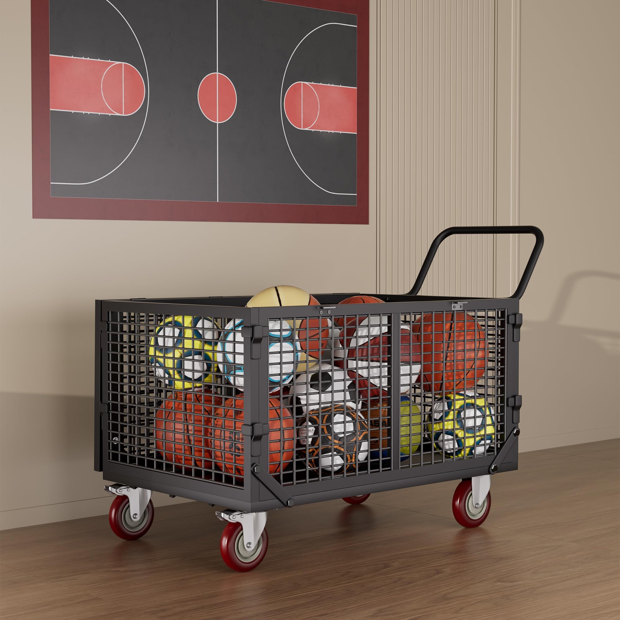 YOHKOH Ball Cart, Premium Portable Storage Locker with Wheels, Heavy-Duty Basketball or Volleyball Cart, Lockable Ball Bin for Sports Equipment, 38.6" W x 25" D x 34.3" H