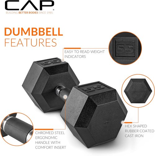CAP Barbell Coated Hex Dumbbell - Durable Weight Options from 10 to 120 lbs | Single Unit Available