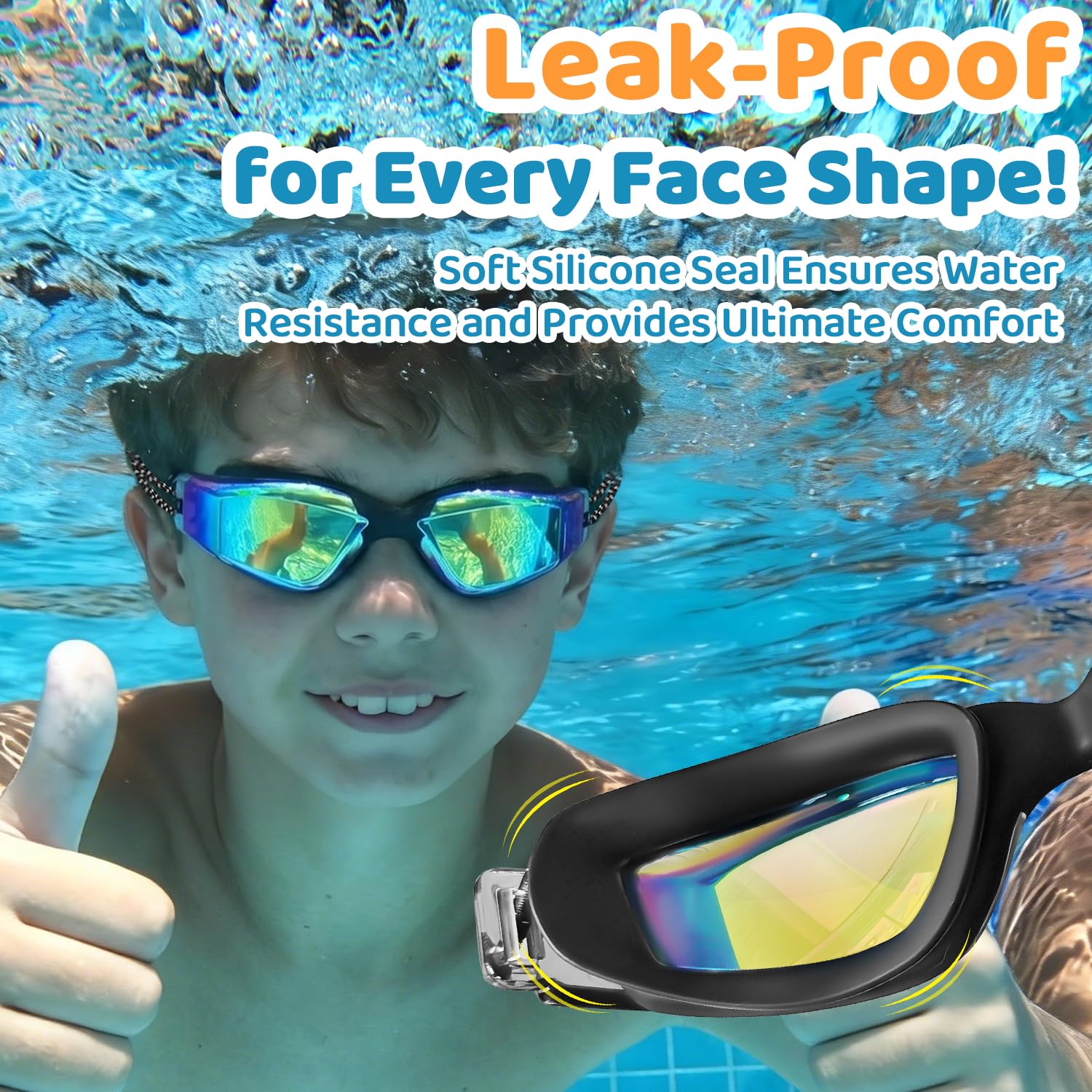 Vvinca Goggles for Kids 6-14 with Bungee Strap 2pc, Toddler Kids Swim Goggles for Swimming 8-12 No Hair Pulling for Boys Girl