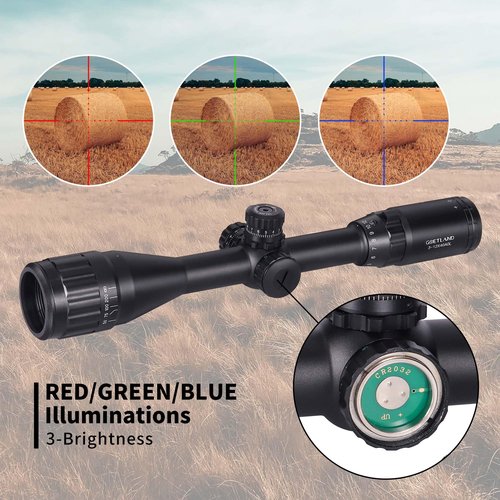 Goetland Rifle Scope 3-12x40 AO Red Green Blue Illuminated Crosshair SFP Mounts for Air Gun Airsoft Crossbow Hunting Tactical Ar