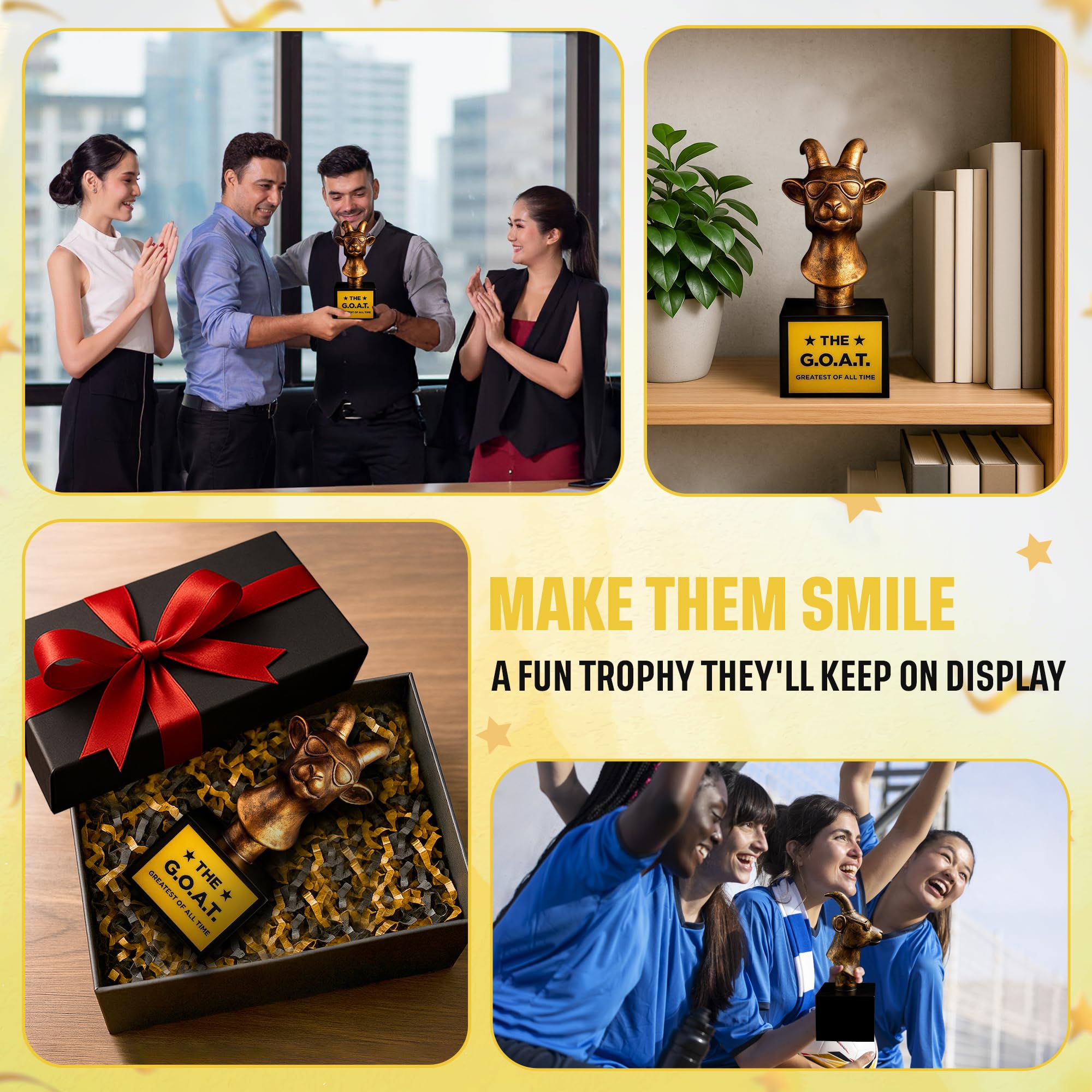 The Goat Trophy Award - Greatest of All Time Funny Trophy for Winners with Golden Engraved Plate - Perfect for Competitions, Office and Party Winners - Unique Goat Decor
