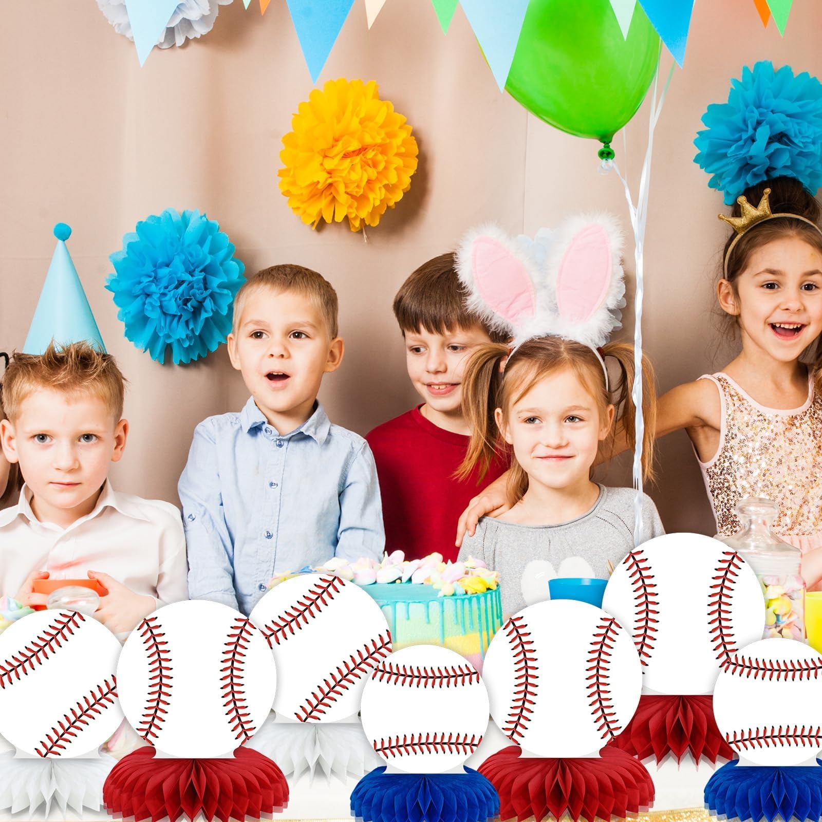 12PCS Baseball Birthday Party Decorations Baseball Honeycomb Centerpieces Sports Themed Party Decorations Baseball Table Topper Baseball Centerpieces for Table Sport Birthday Baby Shower Supplies