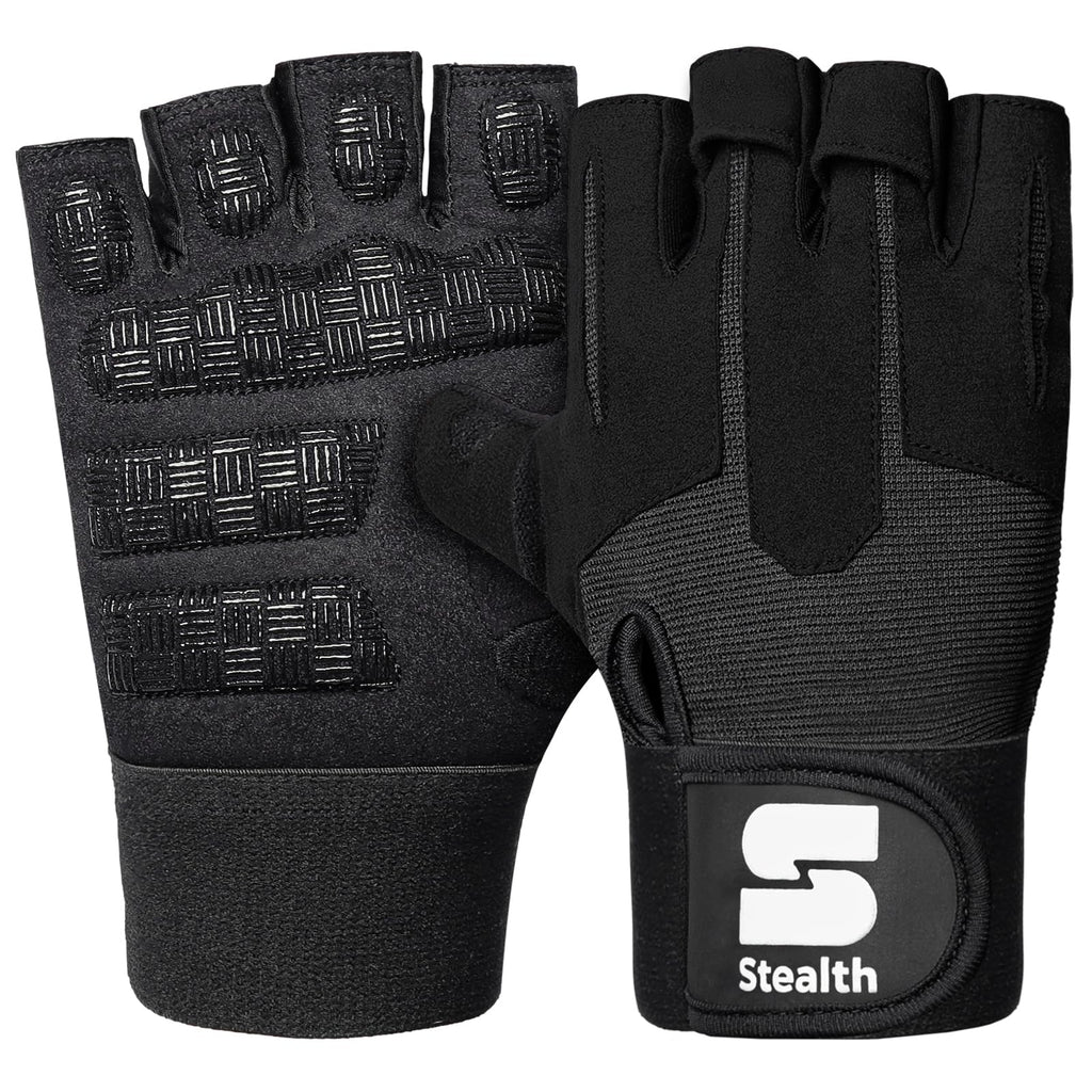 Stealth Sports Weight Lifting Workout Gloves Men Women Non-Slip Gel Padded Grip Full Palm Protection for Pull ups Gym Training Fitness Weightlifting Bodybuilding Exercise Gloves,R7 - Black (XL)