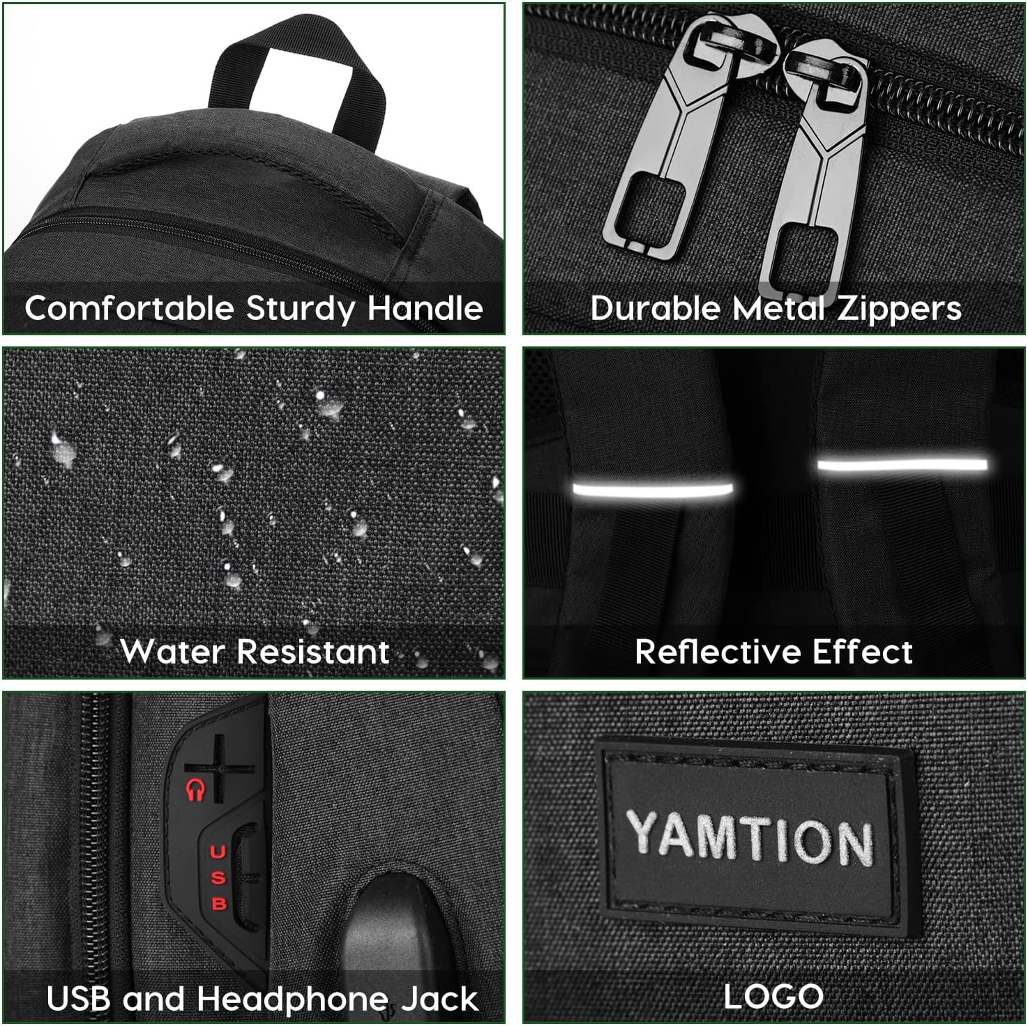 YAMTION Black Backpack - Versatile Laptop Bag with USB Port for School & Work | Unisex Design