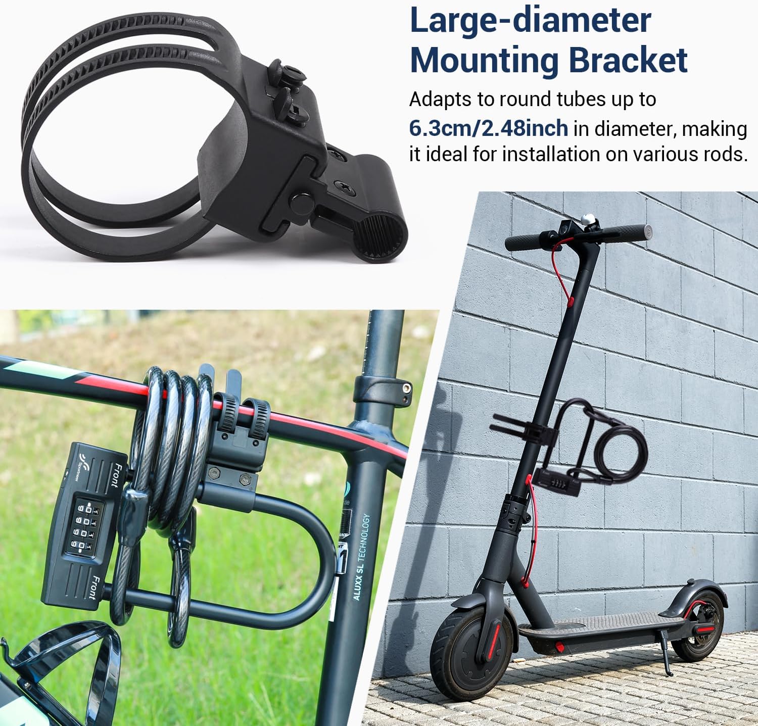 Sportneer Bike Lock - 14mm Keyless Combination U-Lock with 5ft Security Cable | Heavy-Duty Anti-Theft Design, 9.05''x4.9''