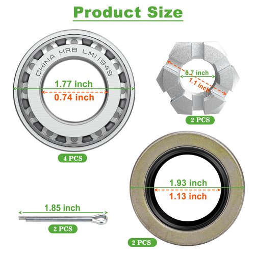 10L0L Golf Cart Front Wheel Hub Bearings & Oil Seals Kits for Club Car DS and Carryall 1982-2002 with Nut Locking Pin, Replace Part 1011393 1013135 (2 Pack)