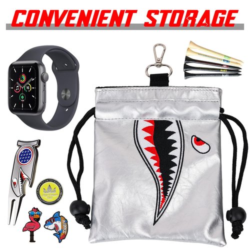 Craftsman Golf Shark Leather Valuable Pouch Bag Soft with Hook Tee Ball Bag Silver(Shark)