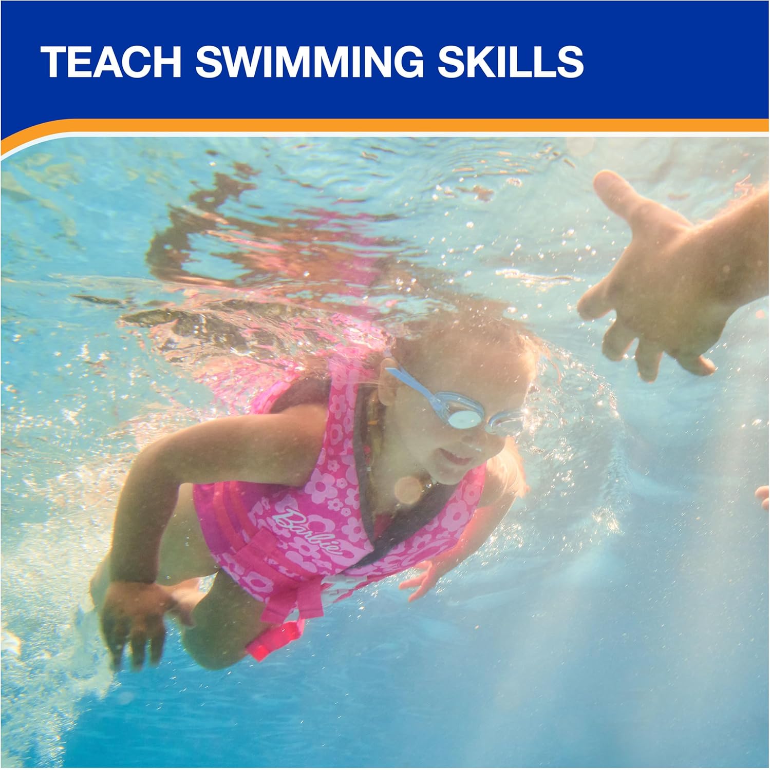 SwimWays Barbie Swim Trainer Life Jacket - US Coast Guard Approved Kids Vest | For 33-55 lbs