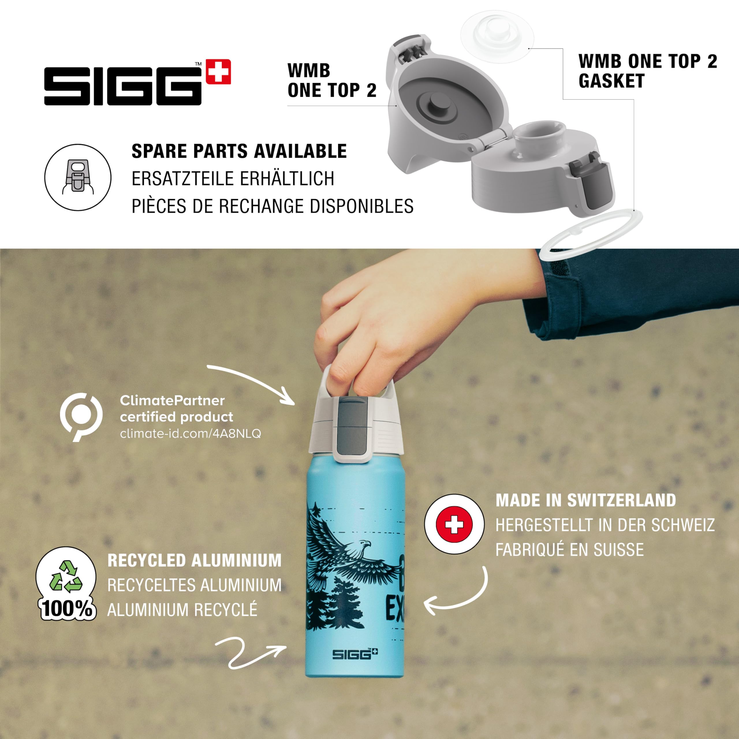 Sigg - Aluminium Water Bottle for Children - WMB One Brave Elephant - Suitable for Carbonated Drinks - Leak-Proof - Light as a Feather - BPA-Free - ClimatePartner Certified - Sports & School - Blue -