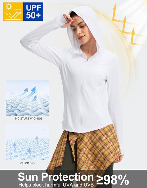 G Gradual Women's Lightweight UPF 50+ Sun Protection Hoodie Jacket - Long Sleeve with Ponytail Hole & 4 Pockets