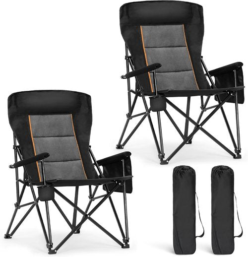 ALPHA CAMP Heavy Duty Camping Chair - Oversized Folding Chair with Cup Holder & Headrest | Supports 500lbs