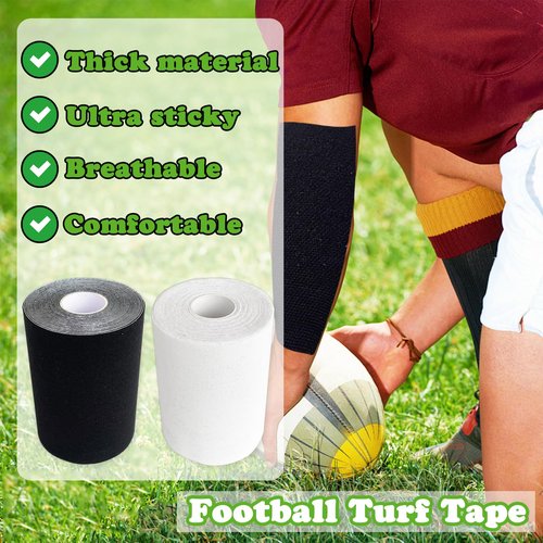 2 Rolls Football Turf Tape,10.9 Yards Sports Extra Wide Athletic Arm Tape,Ultra Sticky Sport Tapes Protect Elbows from Scraping Burn(Black,White)