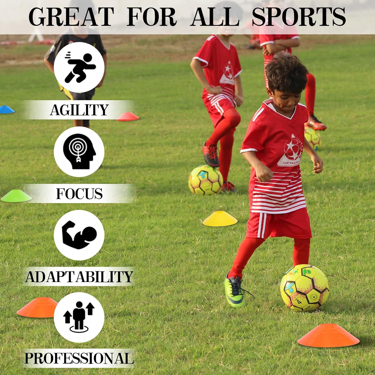 Soccer Cones - 15/25/30/50 Pack with Mesh Bag & Strap | Agility Cones for Training & Drills