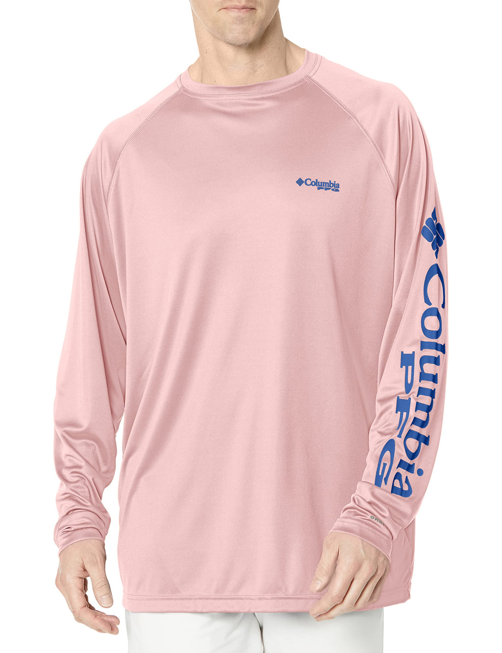 Columbia Men's Terminal Tackle Long Sleeve Shirt, Cherry Blossom/Vivid Blue, Medium