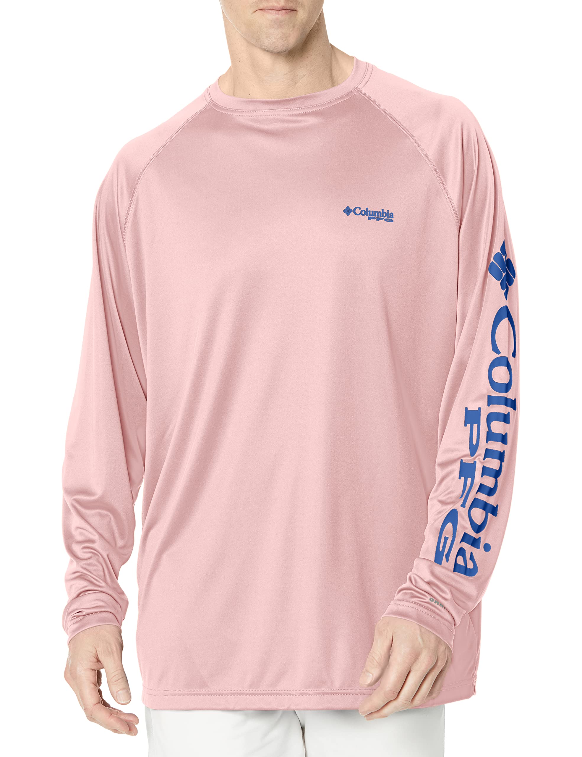 Columbia Men's Terminal Tackle Long Sleeve Shirt, Cherry Blossom/Vivid Blue, Medium