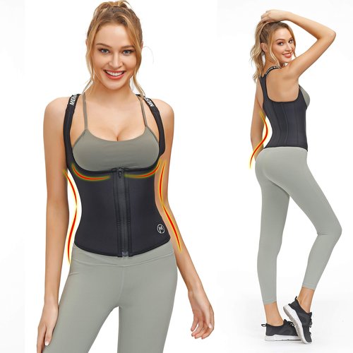 MERMAID'S MYSTERY Waist Trainer Vest For Women Neoprene Sauna Sweat Workout Exercise Gym Tank Top Body Slim Stomach Tummy Shaper Trimmer Wrap Belt Zip Up Corset Suit Hot Band Zipper Strap (M) Black