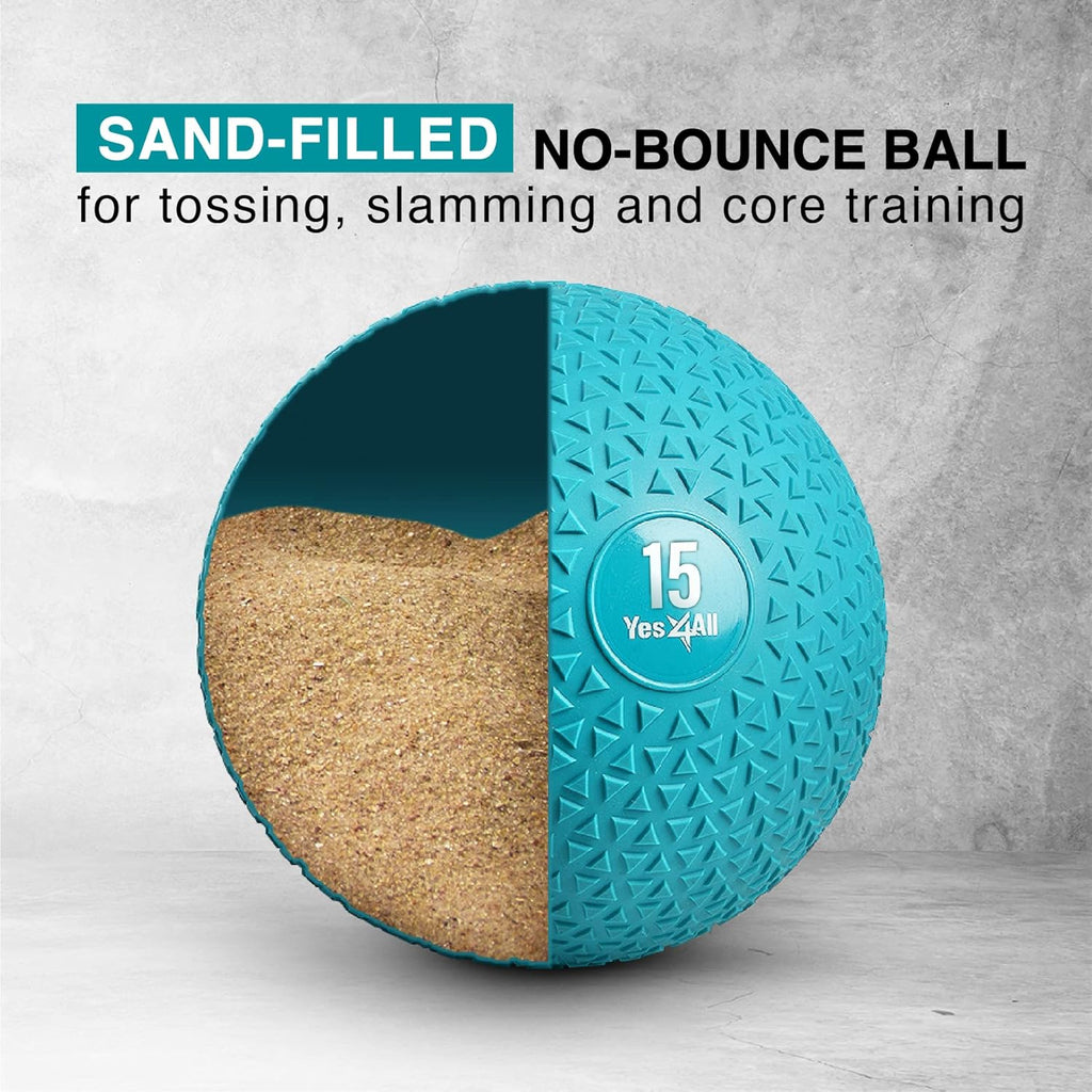 Yes4All Slam Ball - 15lbs Durable PVC Sand-Filled Weighted Ball for Strength Training | Teal Color