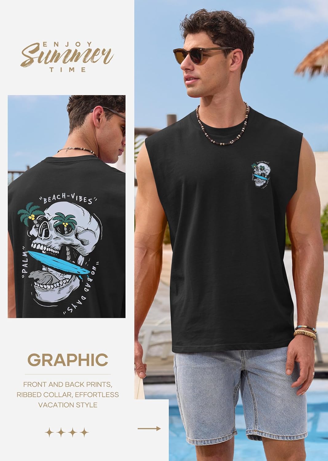 Skiennix Men's Graphic Tank - Soft Cotton Sleeveless Casual Shirt | Sizes S-XXL