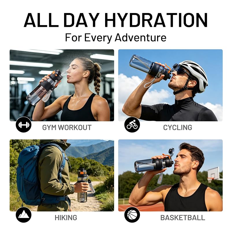 Misting Water Bottle 25oz BPA-Free Tritan with Spray Mist, Leak-Proof Flip Top, 2 Drinking Modes - Black