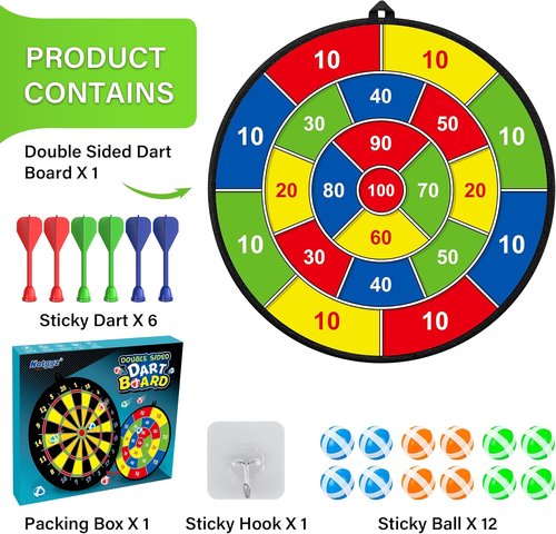 Large Dart Board - Double-Sided Kids Dart Board with Sticky Balls & Darts | Indoor/Outdoor Fun for Ages 3-12