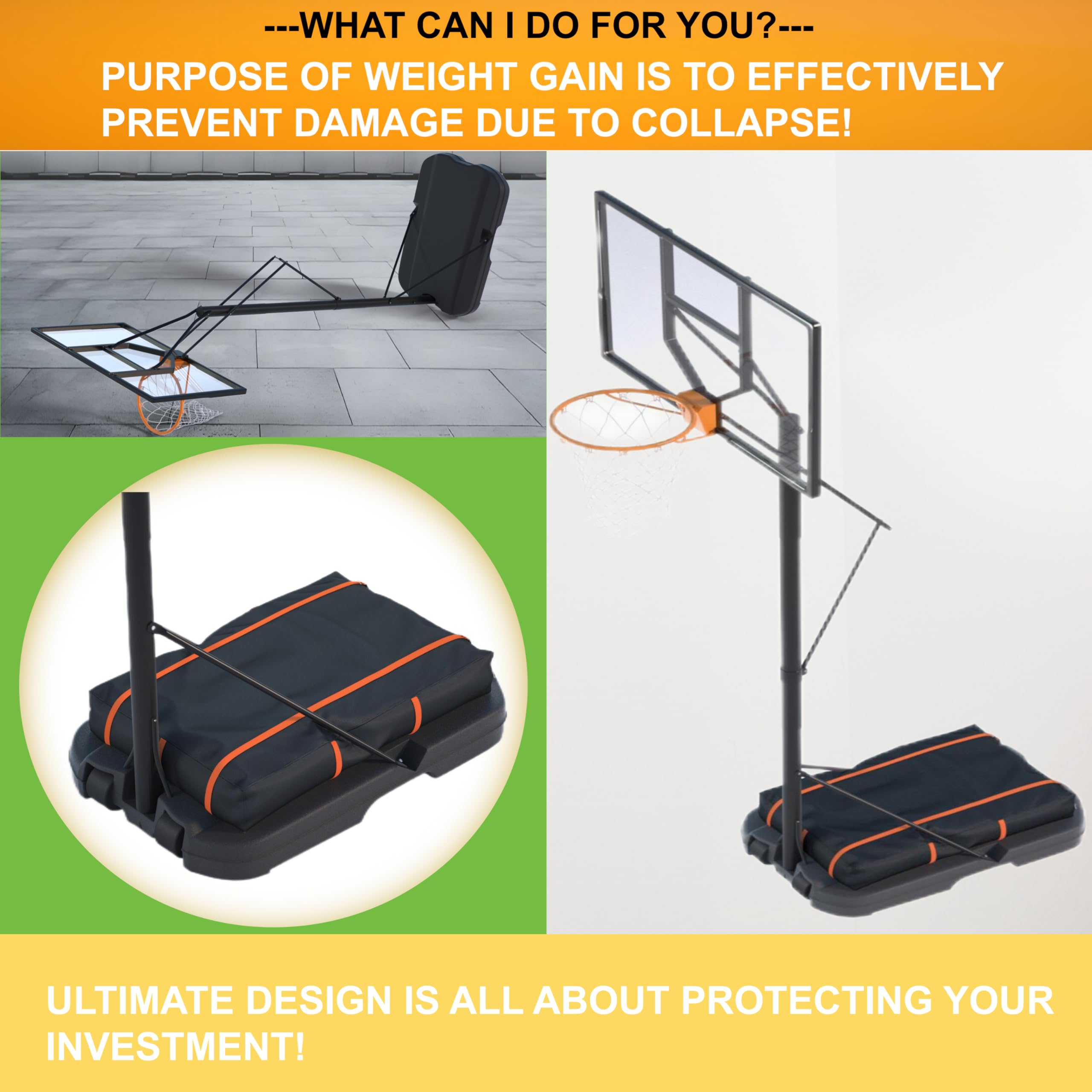 Basketball Hoop Sandbag - Heavy Duty Weighted Bottom Anchor for Basketball Hoops -600DOxford Fabric Waterproof Dustproof, Windproof, L35.4 xW23.6 xH5.1，Only Bag.