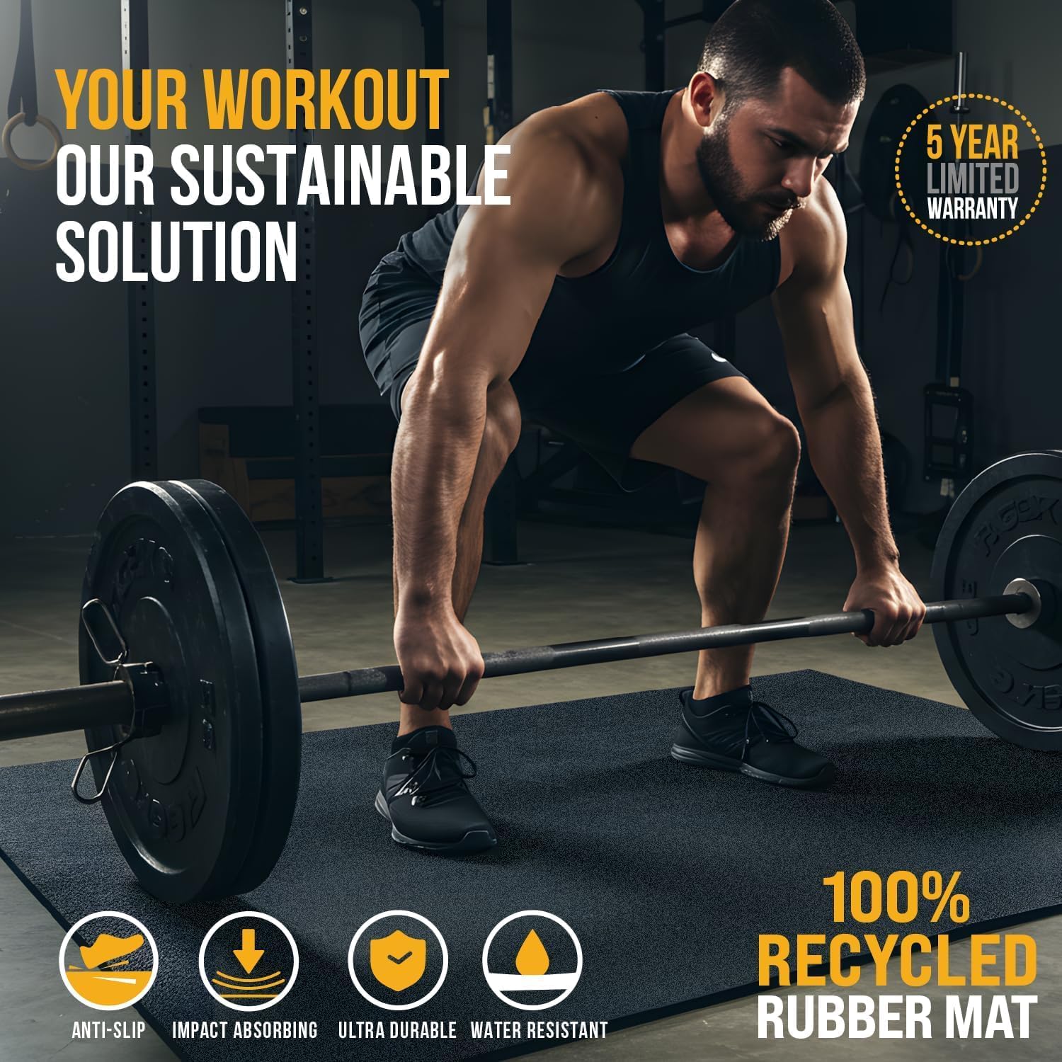 Rubber King Exercise Mat - Eco-Friendly Non-Slip Thick Rubber for Home Gym | Durable Indoor/Outdoor Use