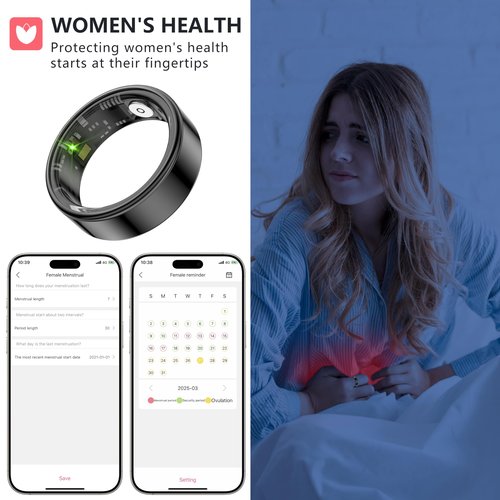 Thin Smart Ring for Fitness & Health Tracking -Pedometer,Sleep/Heart Rate/Blood Oxygen Monitor, Gesture Control / 5ATM Waterproof -No APP Subscription Compatible with Smart Phone (Black, 10)